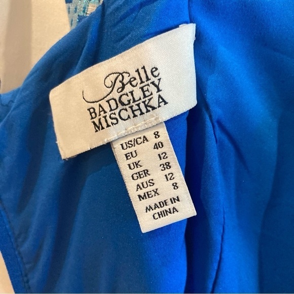 BELLE by Badgley Mischka Sz 8 Metallic Aztec Motif White Accent Midi Dress - Picture 7 of 13